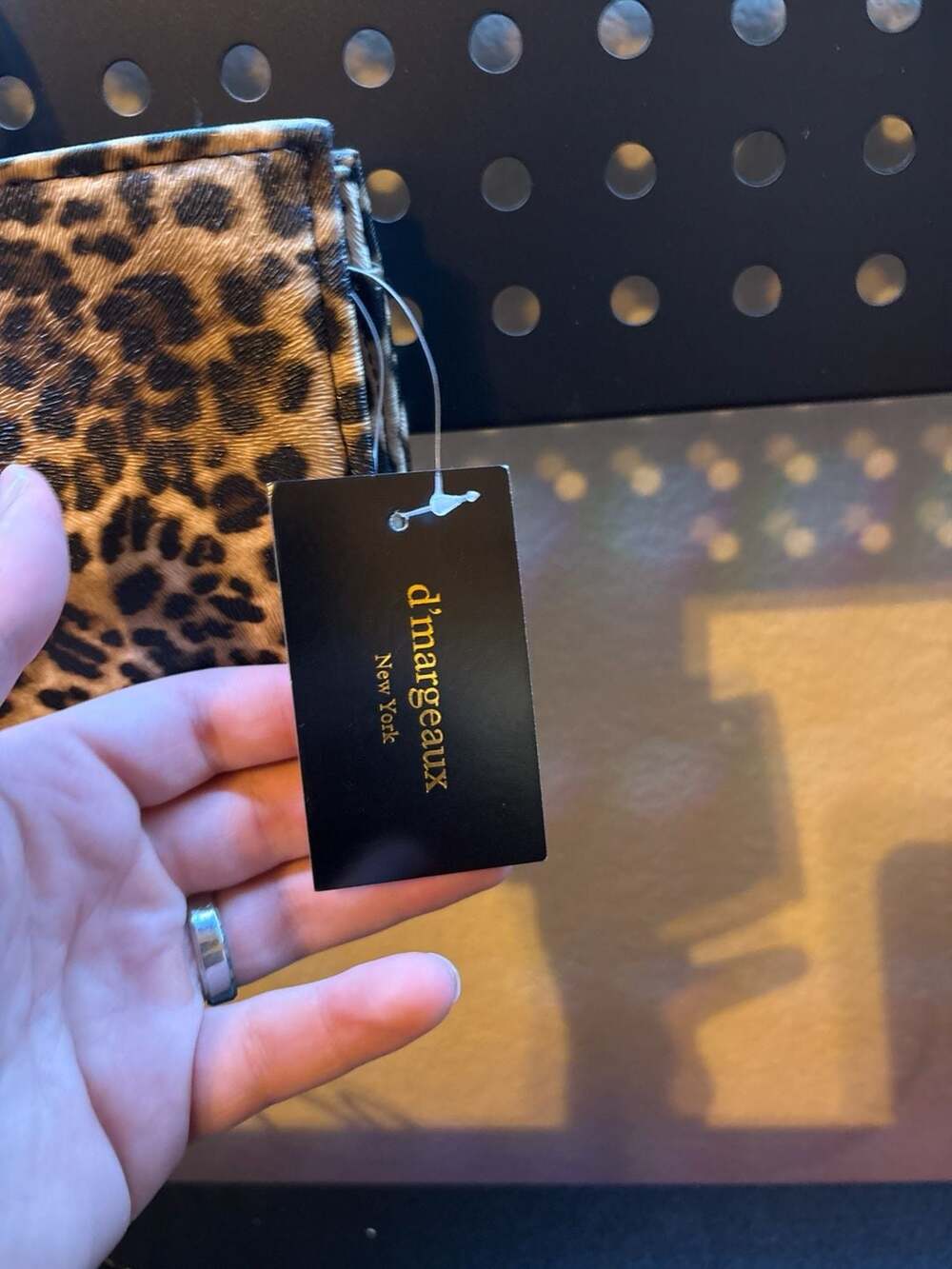 d'margeaux New York Leopard Print Clutch Bag with Gold Ring Handle - Picture 2 of 4